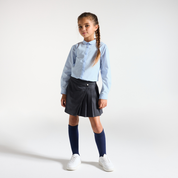 قميص للفتيات باللون الفيروزي السادة بياقة بيتر بان